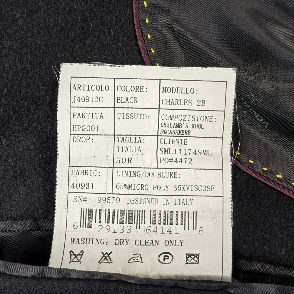 Pronto Moda Italia Men Black Lambswool Cashmere Blazer Charles 2B Sport Coat 50R - Picture 5 of 11
